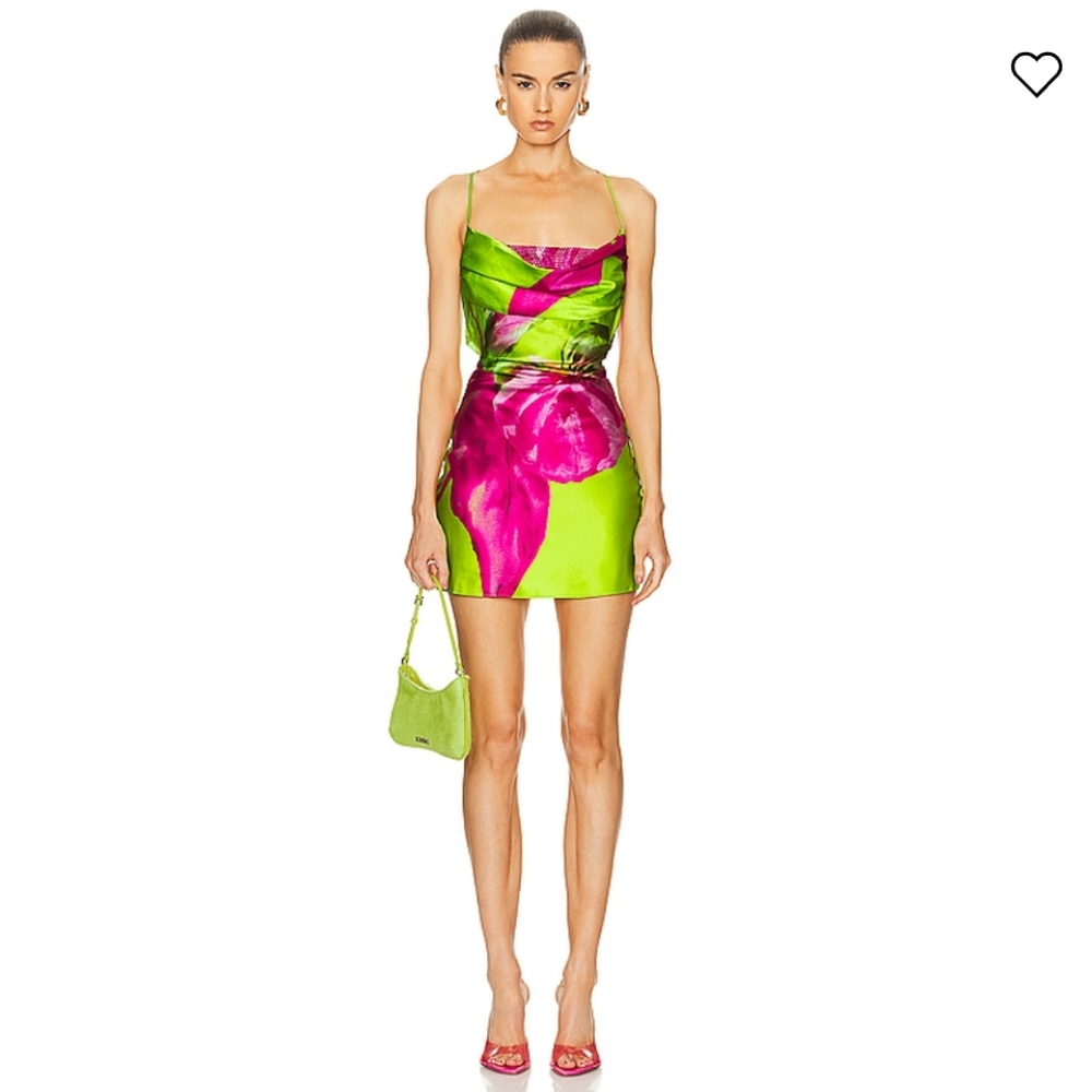 NEW Retrofete Azura SILK Studded Mini Dress in Lime Anthurium floral print studs
